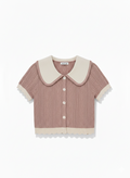 Beige Crochet knit Peter Pan Collar Crop Top
