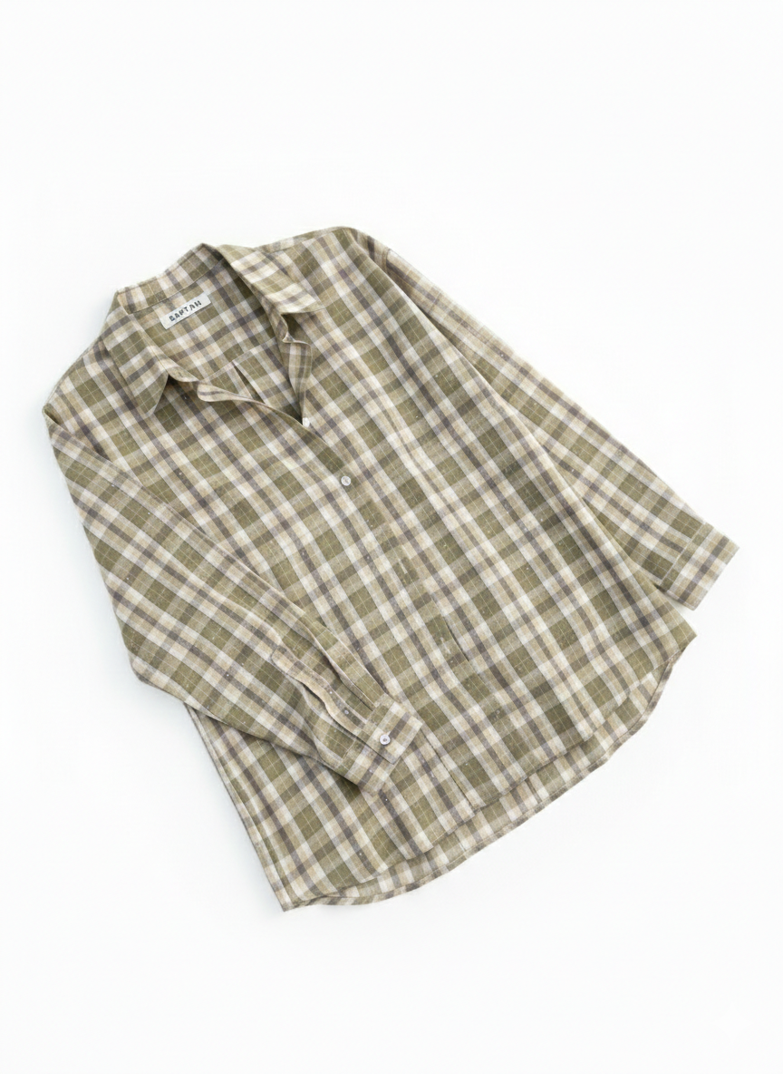 Green Checkered Embellished Cotton Shirt