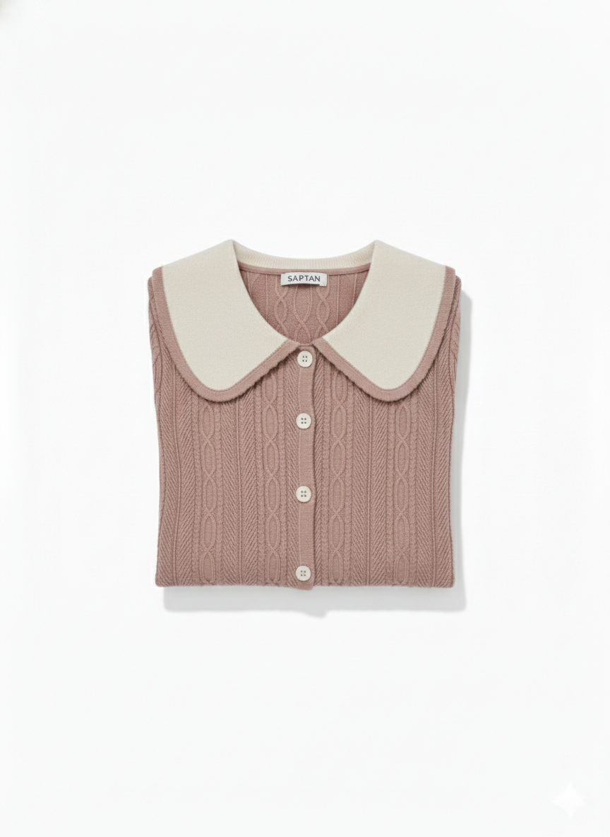 Beige Crochet knit Peter Pan Collar Crop Top