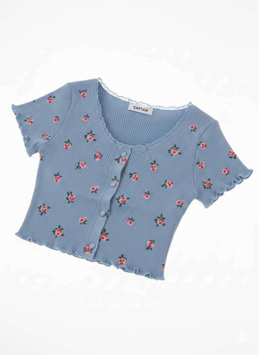 Blue Floral Cardigan Top