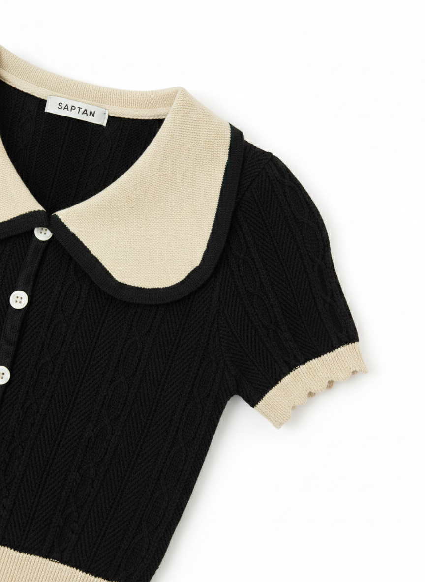 Black Crochet knit Peter Pan Collar Crop Top