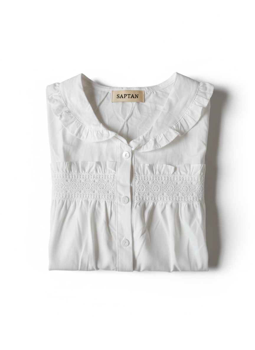 White Lace-Trimmed Cotton Babydoll Top