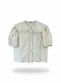 Peach Lace-Accented Cotton Blouse