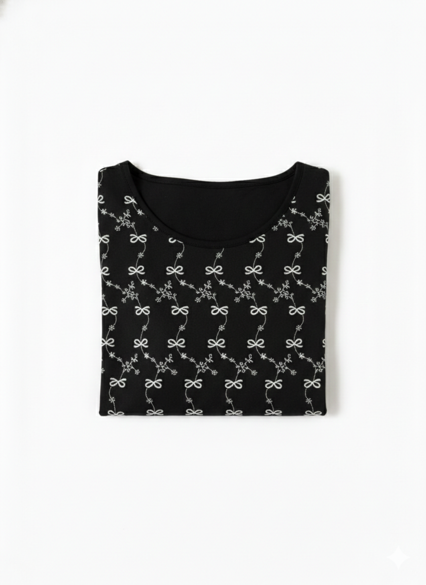 Black Cotton Thread Work Top