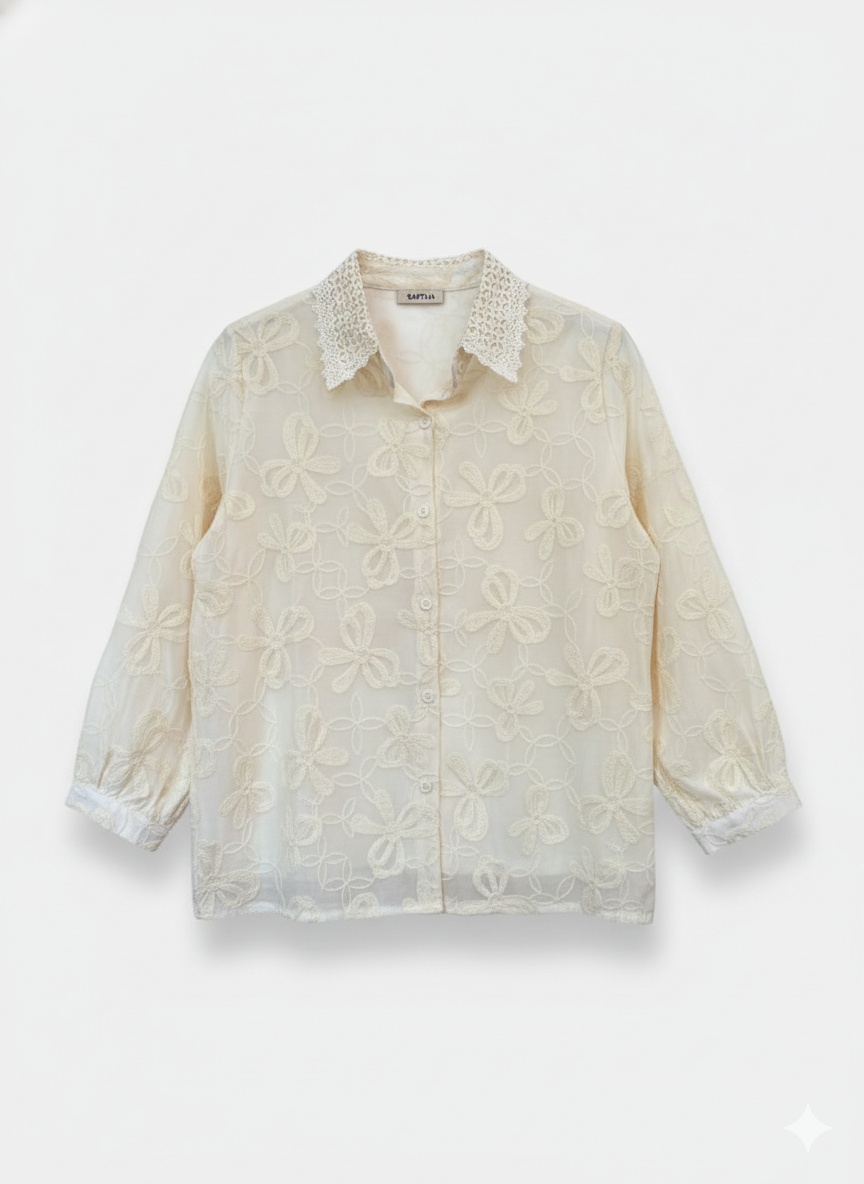 OFF White Thread Work Cotton Shirt