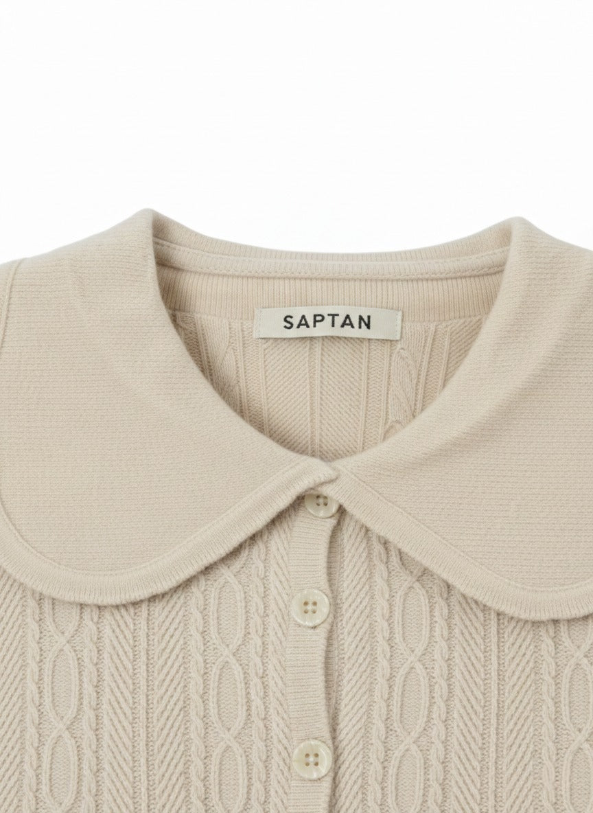 Off White Crochet knit Peter Pan Collar Crop Top