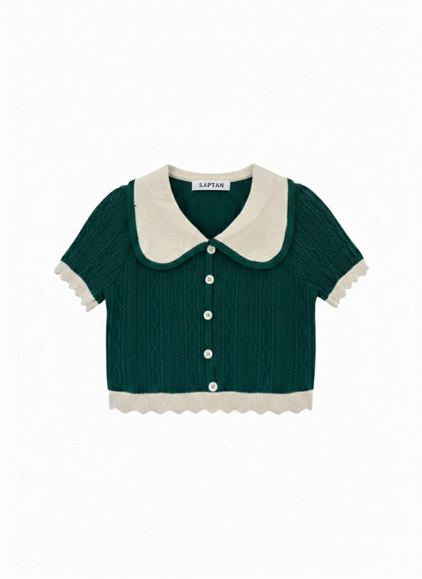 Green Crochet knit Peter Pan Collar Crop Top