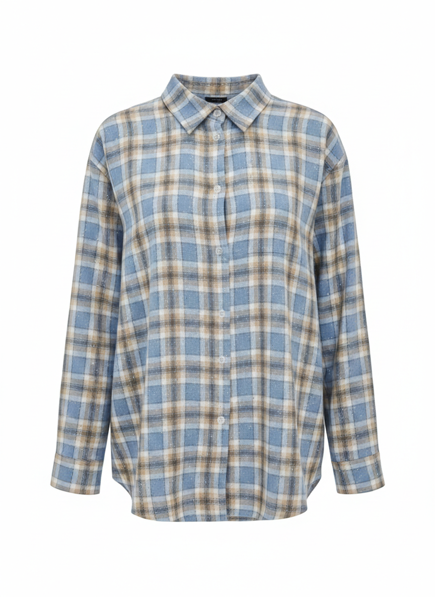 Blue Checkered Embellished Cotton Shirt