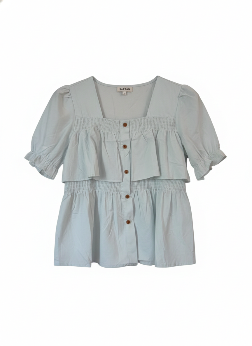 Blue Cotton Frill 2 layer Top