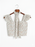 White Floral Crop Padded Top With Scarf