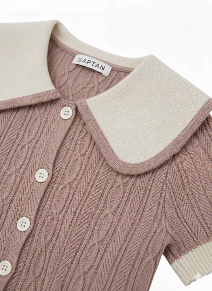Beige Crochet knit Peter Pan Collar Crop Top