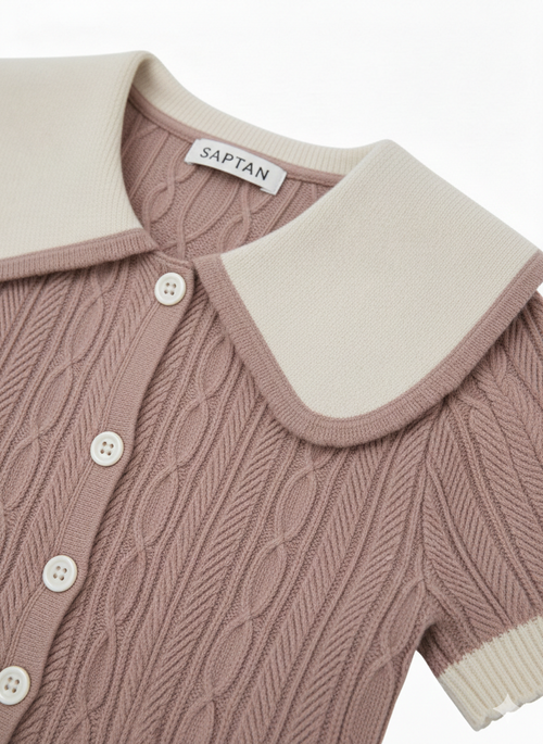Beige Crochet knit Peter Pan Collar Crop Top