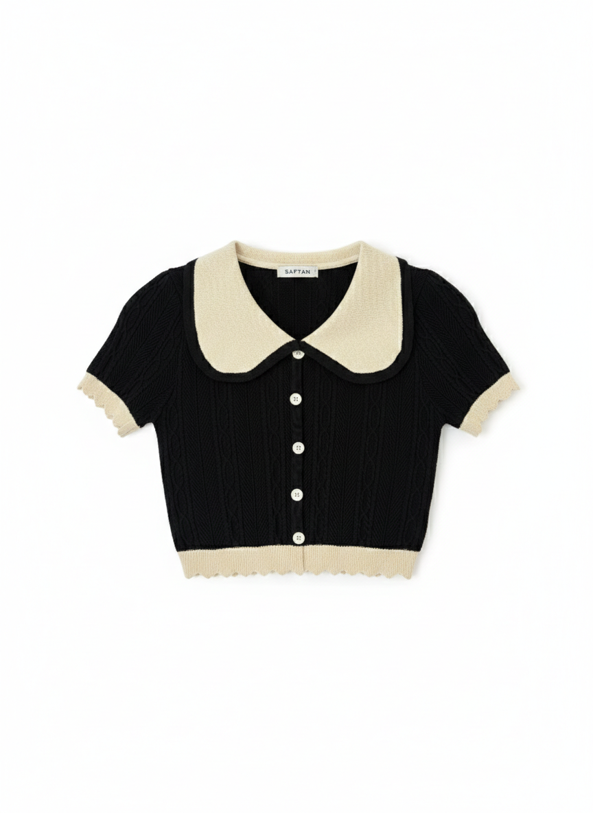 Black Crochet knit Peter Pan Collar Crop Top