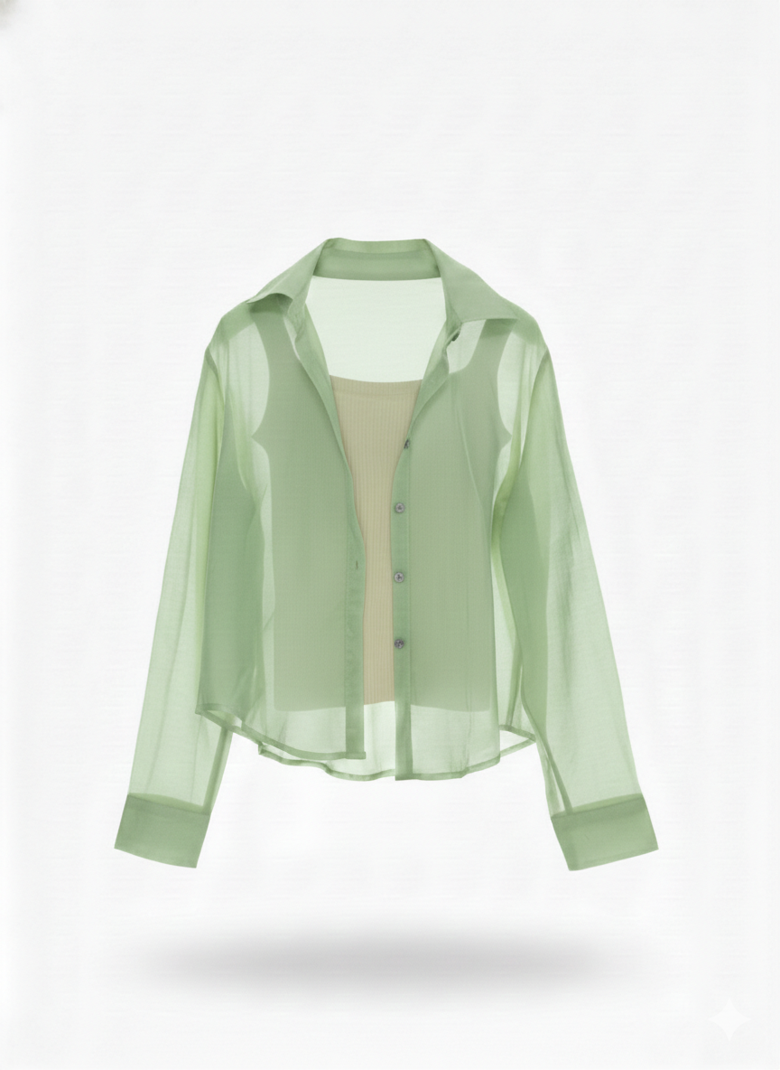 Green Cotton Shirt With Textured Inner