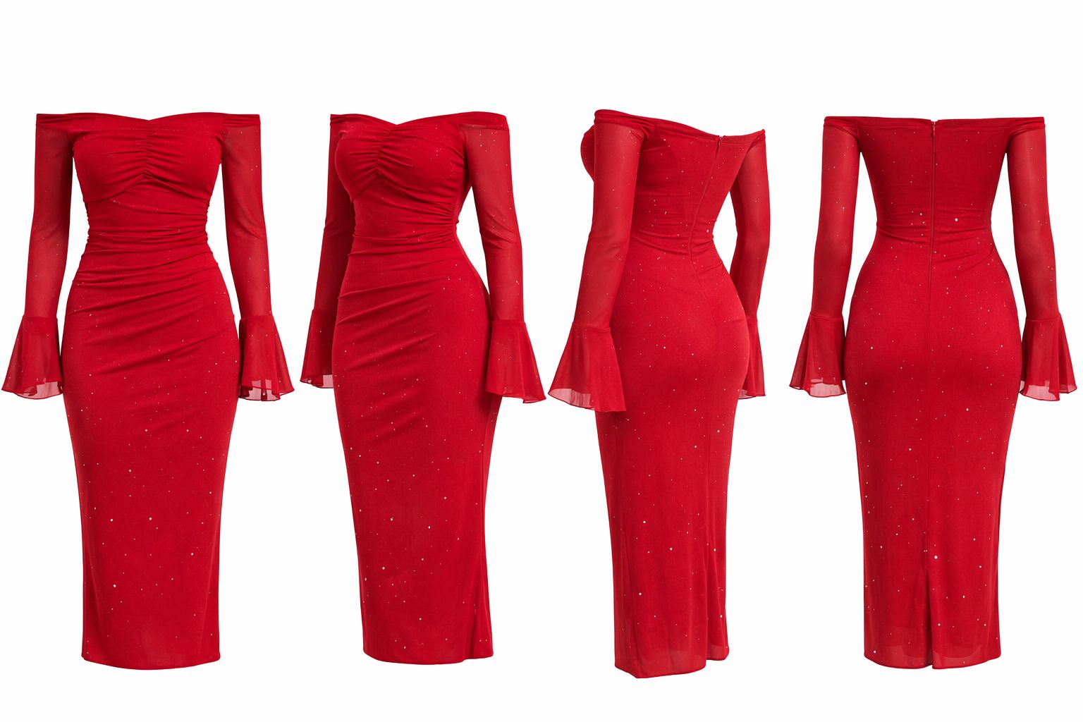 Glistening Ruby Off the Shoulder Bodycon Dress