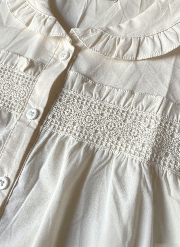OFF White Lace Trimmed Cotton Babydoll Top