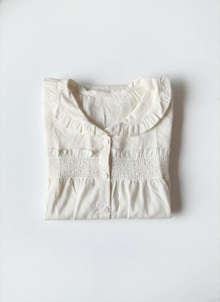 OFF White Lace Trimmed Cotton Babydoll Top