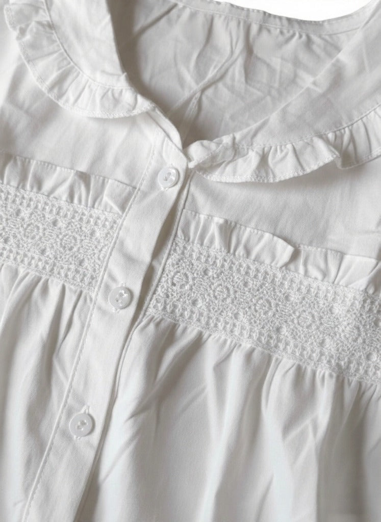 White Lace-Trimmed Cotton Babydoll Top