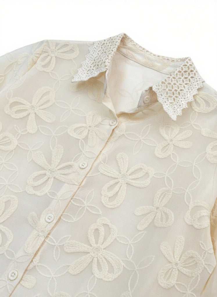 OFF White Thread Work Cotton Shirt
