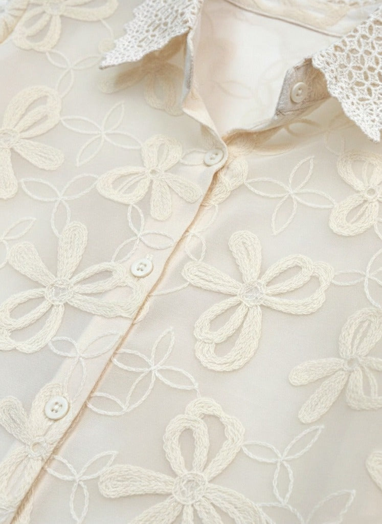 OFF White Thread Work Cotton Shirt
