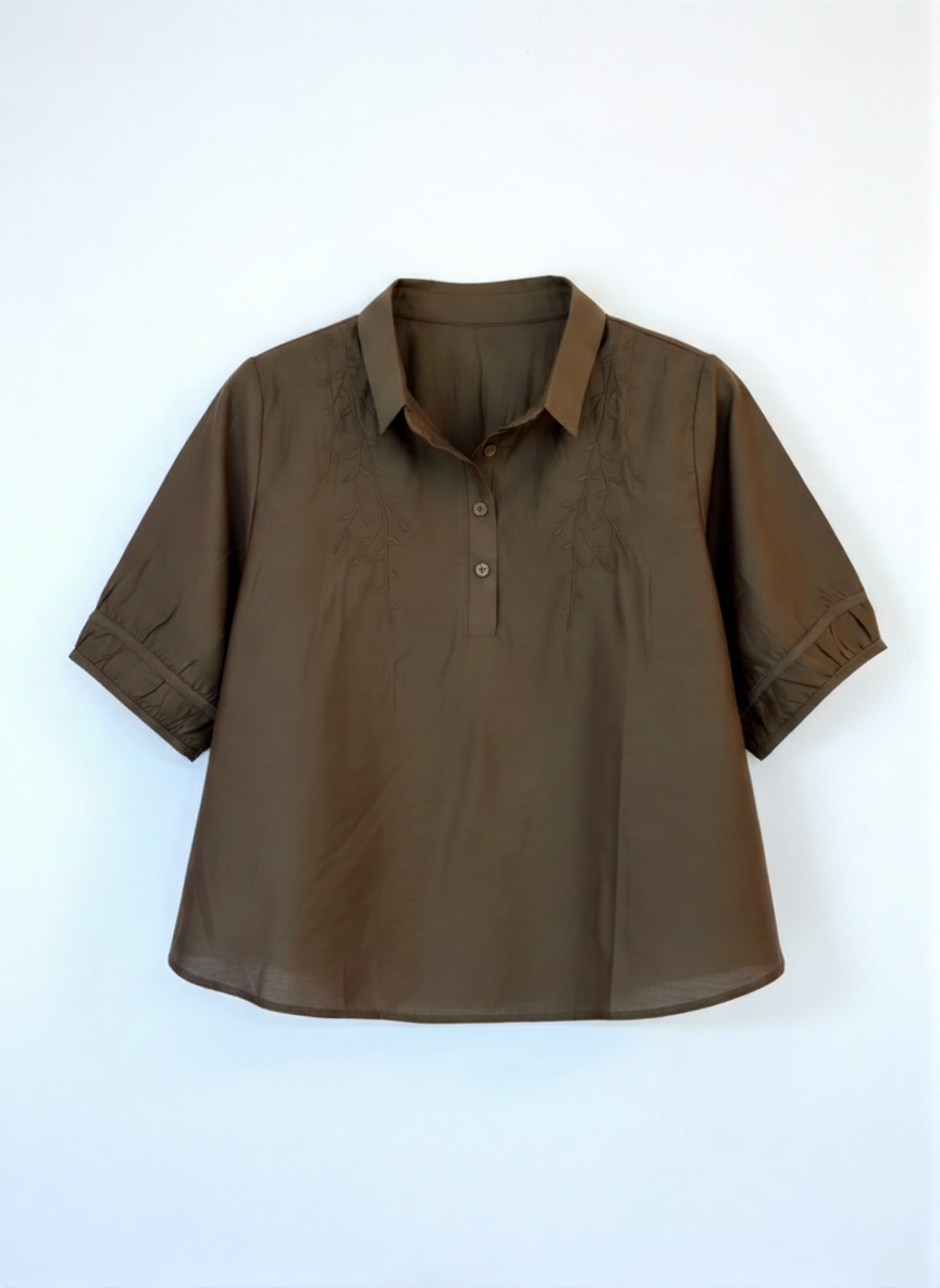 Brown Polished Cotton Shirt Top