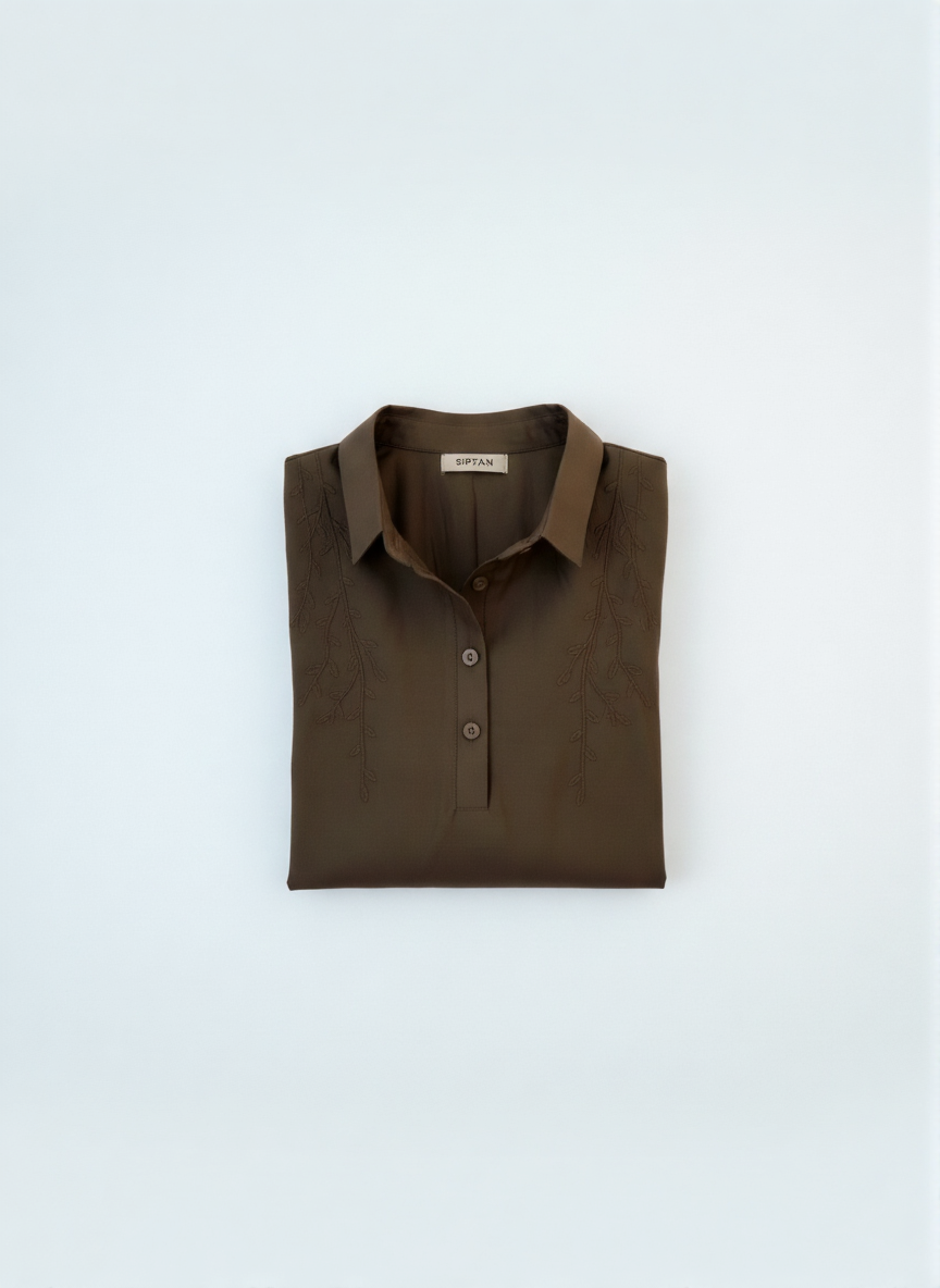 Brown Polished Cotton Shirt Top