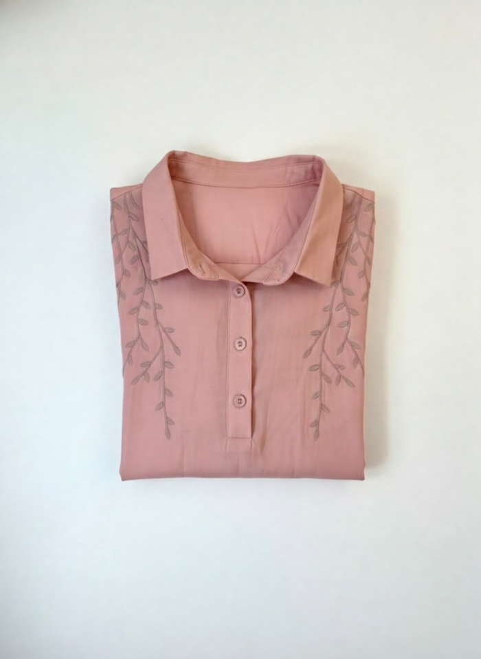 Pink Polished Cotton Shirt Top