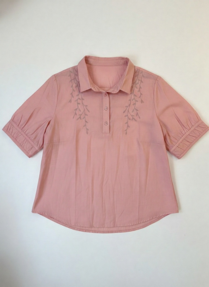 Pink Polished Cotton Shirt Top