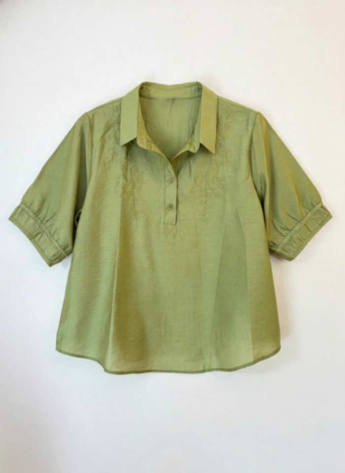 Green Polished Cotton Shirt Top