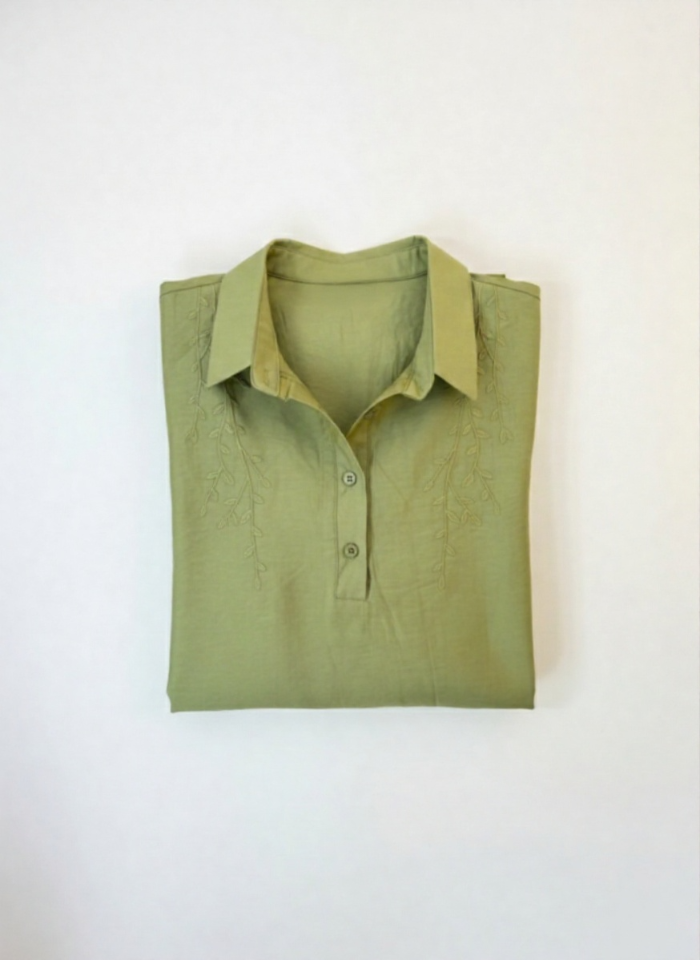 Green Polished Cotton Shirt Top