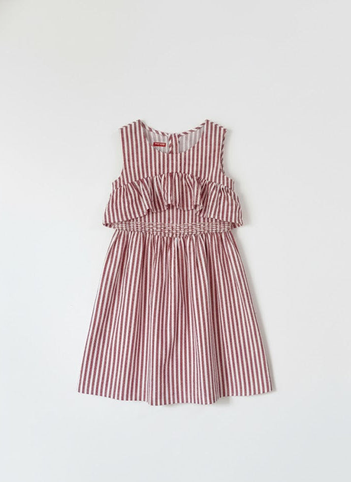 Striped Cotton White & Red Dress