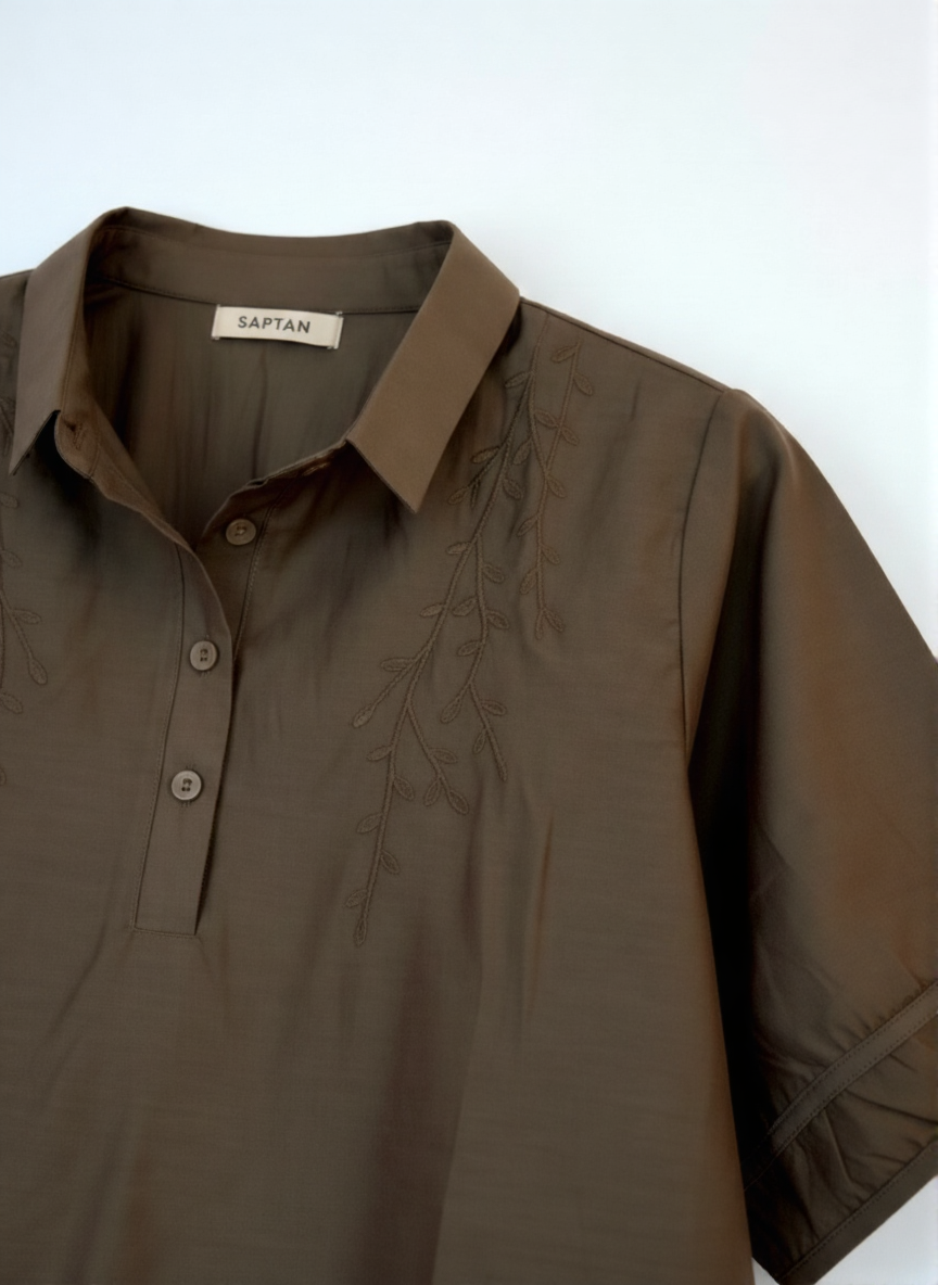 Brown Polished Cotton Shirt Top
