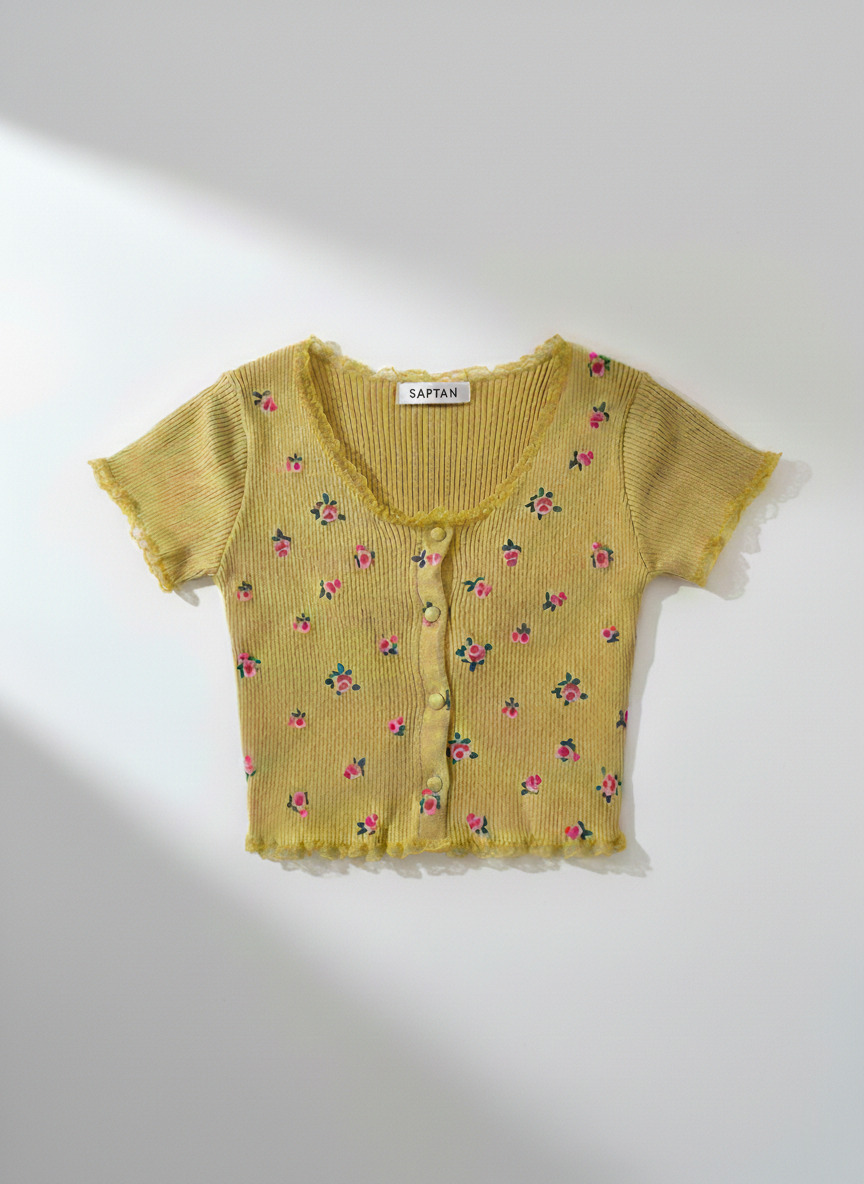 Yellow Floral Cardigan Top