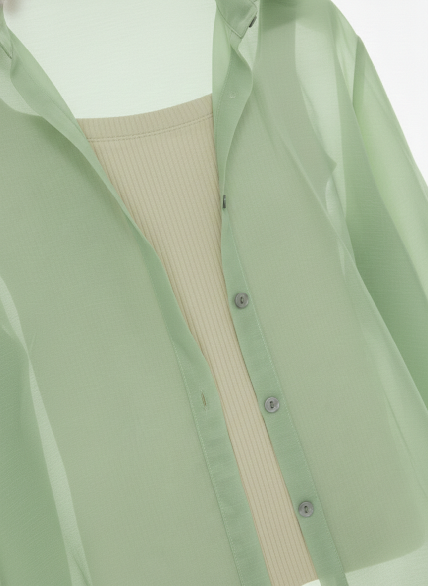 Green Cotton Shirt With Textured Inner
