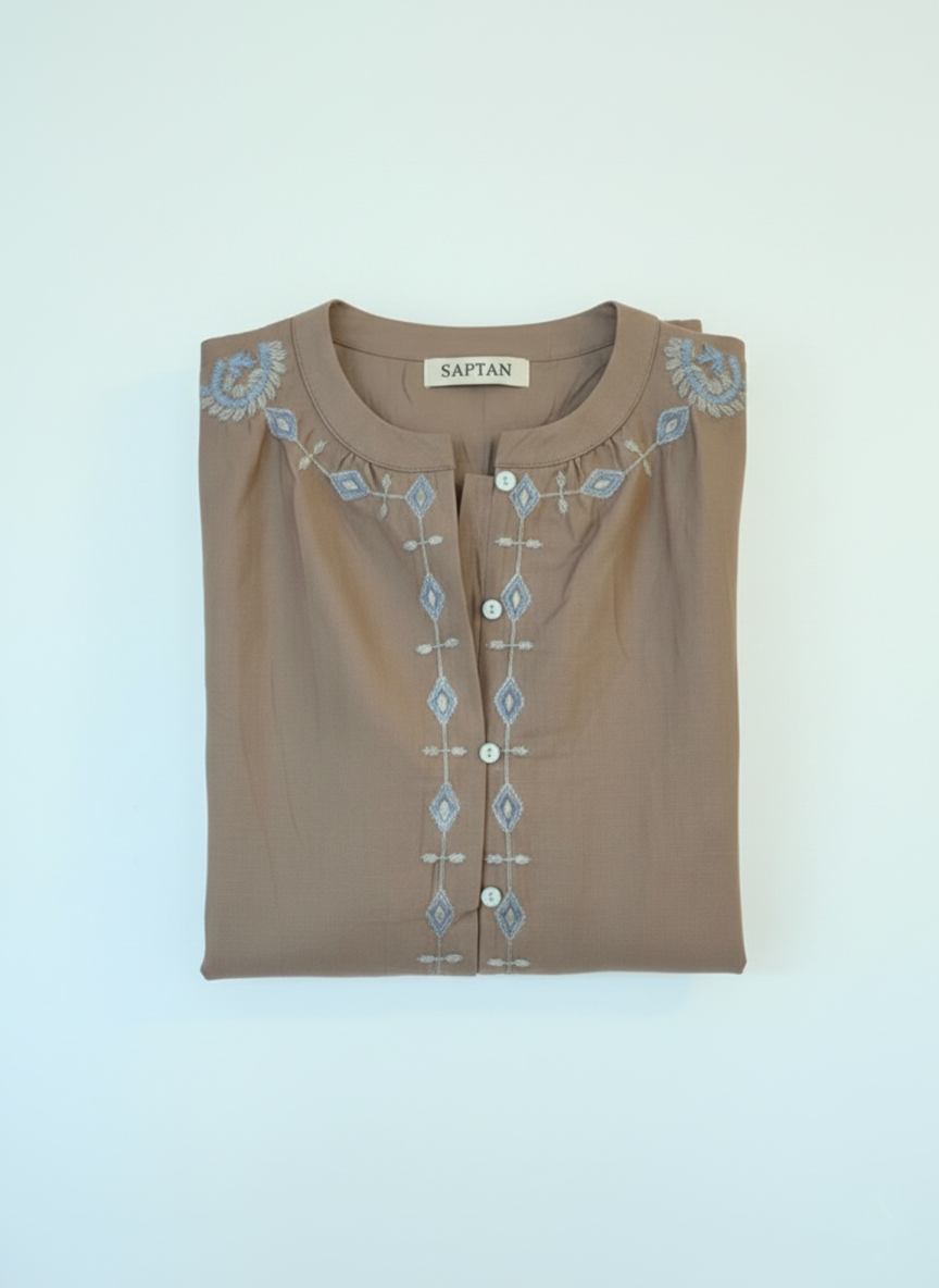 Brown Half Sleeve Cotton Shirt