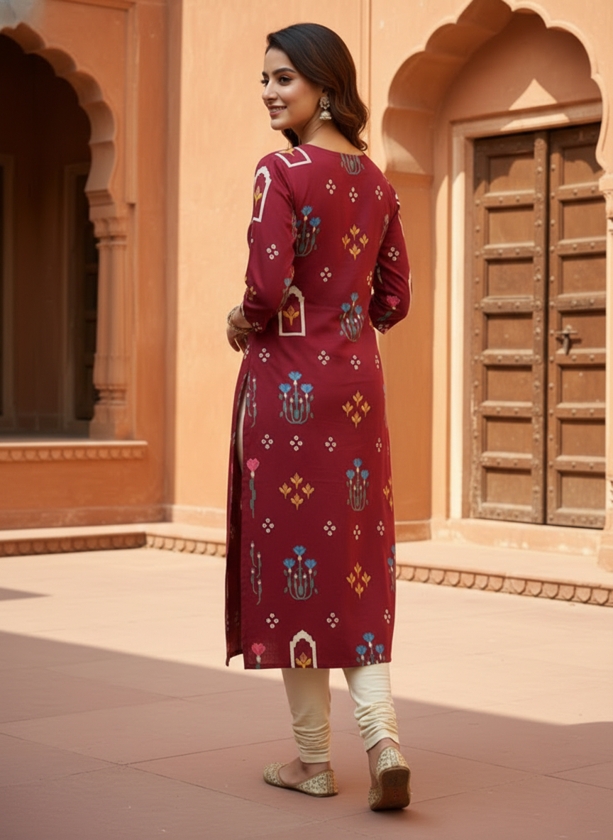 Maroon Cotton Kurta