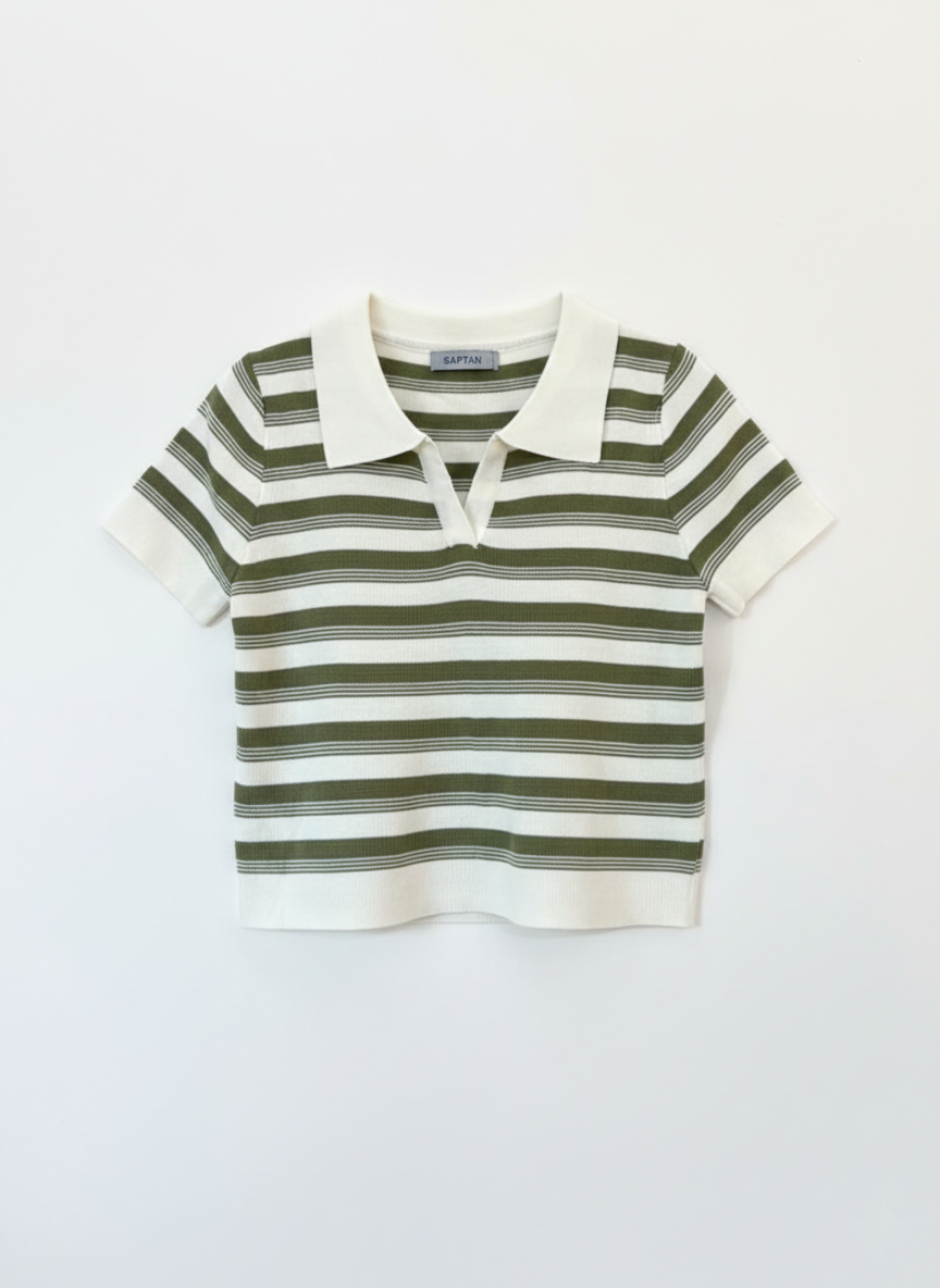 Dark Green & White Stripped Tshirt