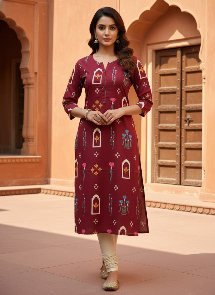 Maroon Cotton Kurta