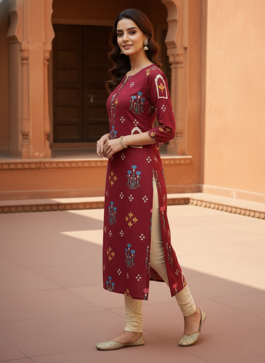 Maroon Cotton Kurta